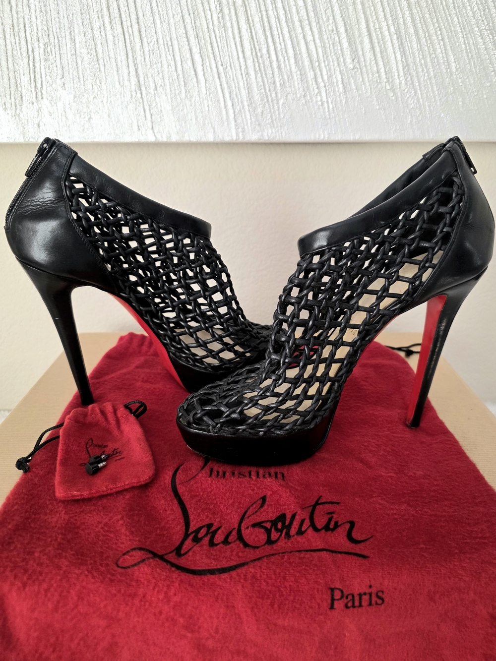 Christian Louboutin Black Leather Caged Ankle Booties Heels EU 38.5 / Fits US 8 - Picture 4 of 14